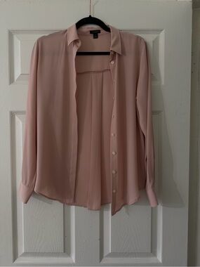 Ann Taylor Blush Pink Long-Sleeve Button-Down Shirt